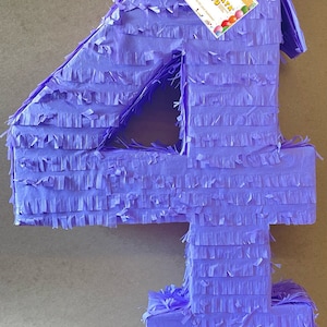 Number 4 Purple Color Pinata for Kids Birthday Party, Ideal for Fourth Birthday Party Celebrations, Fun Party Decor, Ready to Ship, Size 20&quot;