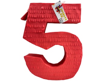 Number Five Solid Red Pinata, Birthday Party Supplies, Kids Fifth Birthday Pinata, Handmade Pinata for Five Year Old, Party Decor and Gift