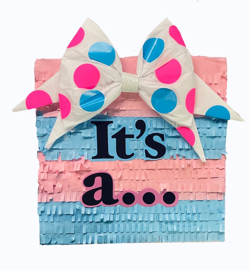 Sale 16 It's A Gender Reveal Pinata Pull Strings or Whack Style For He or She Boy or Girl Señor Señorita Themed Party Pink Blue Color image 2