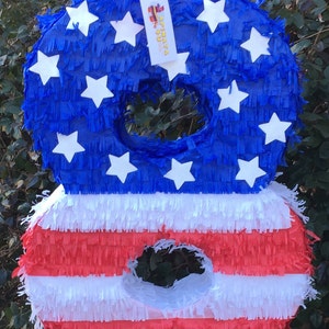 Patriotic Number 8 Pinata for 8th Birthday Celebration, 4th of July, Veterans Day and Patriotic Events, Red, White and Blue Kids Party Decor