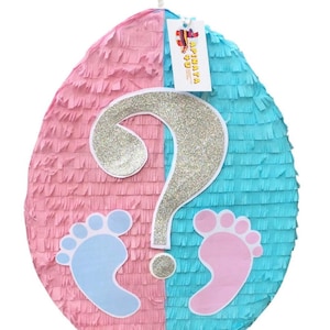 Sale! Ready To Ship! Easter Egg Pinata For Gender Reveal Party Pink & Blue Color With Baby Footprints Accent Pull Strings