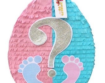 Sale! Ready To Ship! Easter Egg Pinata For Gender Reveal Party Pink & Blue Color With Baby Footprints Accent Pull Strings