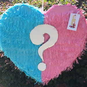 New! Fast Shipping Gender Reveal Pinata Heart Shape Pink & Blue Color It's A He or She Boy or Girl Señor Señorita Pull Strings Style