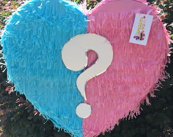 New! Fast Shipping Gender Reveal Pinata Heart Shape Pink & Blue Color It's A He or She Boy or Girl Señor Señorita Pull Strings Style