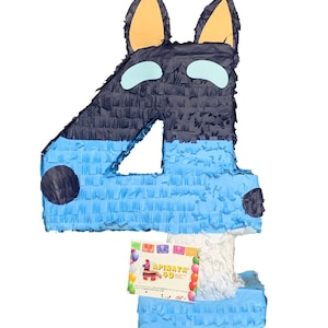 Sale! Ready To Ship! 20&#39;&#39; Tall Number Four Piñata Puppy Theme Blue Color