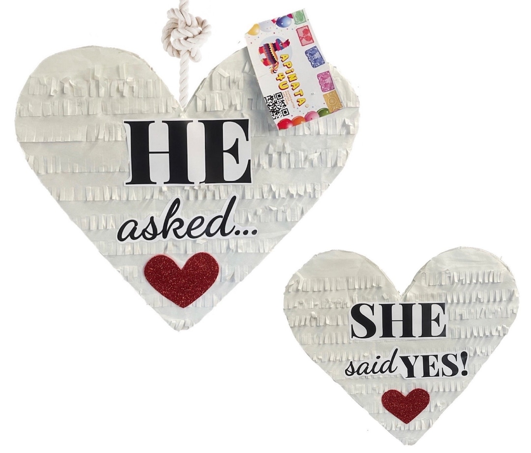 Heart Pinata Set: He Asked, She Said Yes - Engagement Party Decor - Etsy