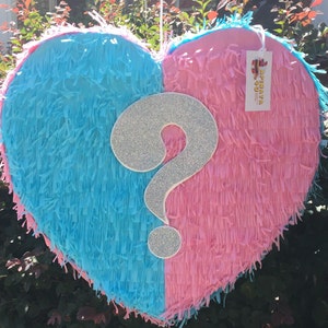 New! Gender Reveal Pinata Heart Shape Pink & Blue Color It's A He or She Boy or Girl Señor Señorita Pull Strings Style