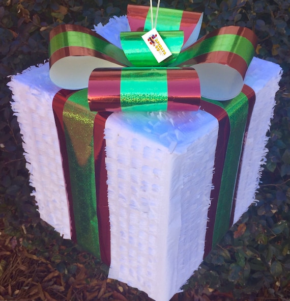 Navidad Género Revela Caja de Regalo Piñata con Lazo Verde y Rojo
