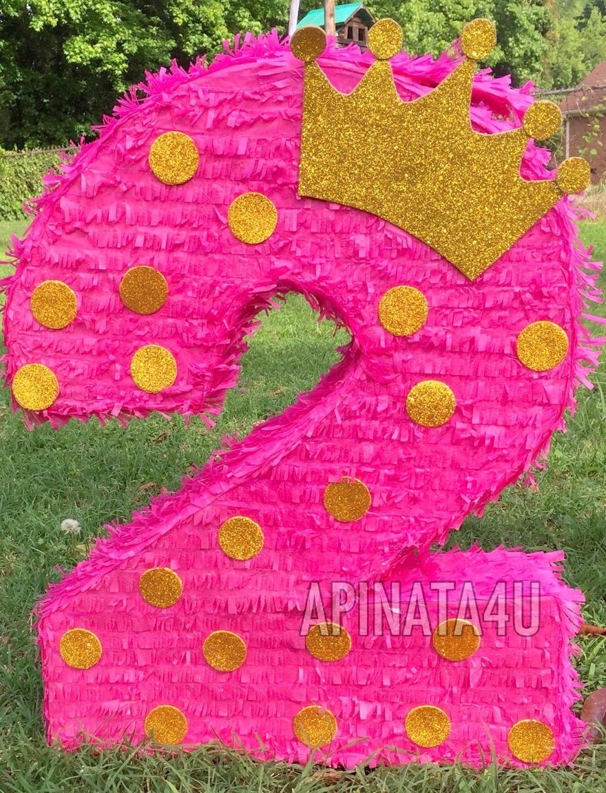 20'' Tall Number Two Pinata With Gold Crown Second Birthday - Etsy
