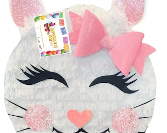 New! Handcrafted Kitty Cat Pinata For Purrfect Birthday Party Teens Adults White Color Party Like An Animal Meaw