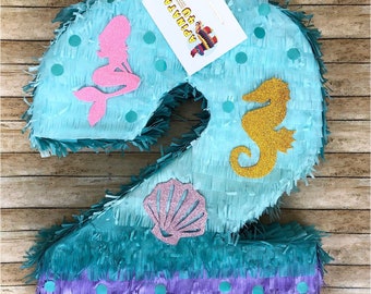 Number Two Pinata Under the Sea Theme Mermaid Pinata Mermaid Party Supplies Decoraion 2nd Bday