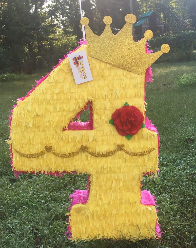 20 Tall Number Four Pinata Princess Theme Fourth Birthday image 1