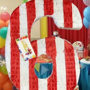 Sale! Fast Shipping 20” Tall Number Six Piñata Circus Theme Carnival Themed Pinata Choose your Own Number Red & White More Numbers Available