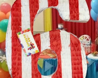 Large Red and White Number 6 Pinata, Circus and Carnival Theme, Birthday Party Decoration, Kids Celebration Pinata, Sports Party Supplies