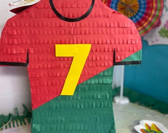 Green & Red Soccer Jersey Pinata Ronaldo Birthday Party