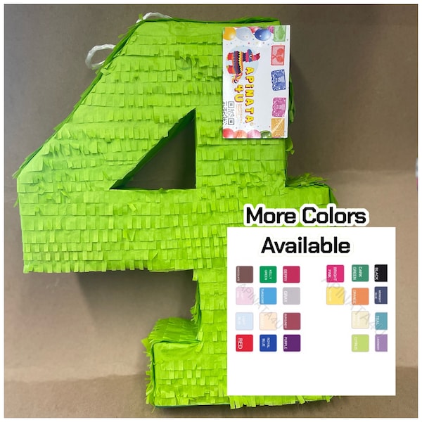 Sale! 20” Solid Color Blank Number Four Pinata Fourth Pinata Green Color More Colors great for DIY your own theme 1st 2nd 3rd 4th 5th
