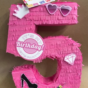 New! 20” Tall Number Five Pinata  Pink Color Doll Theme Party Fifth Birthday 3rd 4th 5th 6th 7th Make Up