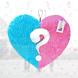 Gender Reveal Pinata, Heart Shaped Blue and Pink Party Decoration with Question Mark, Party Supplies, Baby Shower Celebration, Party Favor