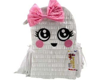 Ghost Pinata with Pink Bow, Girls Birthday Celebration Pinata, Pink Bow Halloween Party Supplies, Kids Party Decoration, Spooky Celebrations