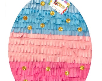 Sale! Ready to Ship! Easter Egg Pinata Pink & Blue Color with Gold Accents Easter Birthday Party Supplies Decorations Gender Reveal