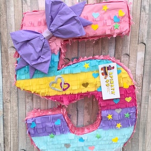 20” Tall Number Five Pinata Fifth Birthday Oversized Bow Accent Girly Multicolored Pinata 5th Bday Super Cute Themed 5th 6th 7th 8th 9th