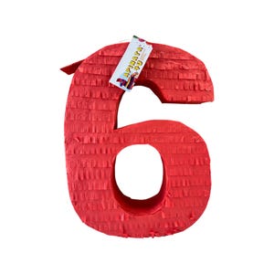 Red Number Six Pinata, Solid Color Blank Number Six Themed Fun Party Decor, Gift Birthday Kids, 6th Birthday Celebration Large Number Pinata