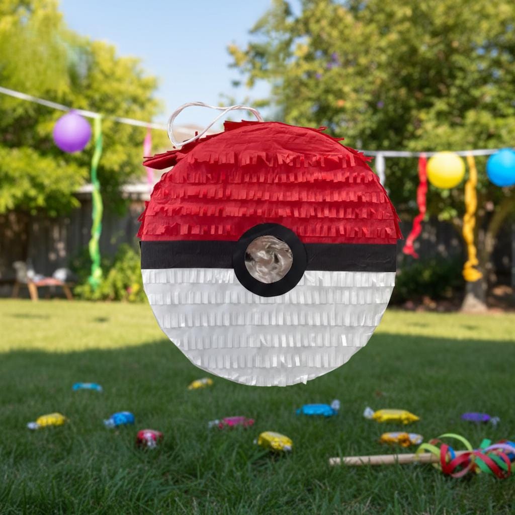 Red & White Poke Ball Pinata, Perfect for Poke Theme Birthday Party ...