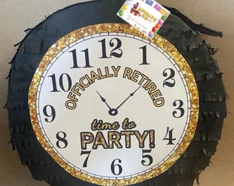 Officially Retired Clock Pinata, for fun party and birthday Party Decoration, Perfect for Retirement Celebrations, black and yellow colour
