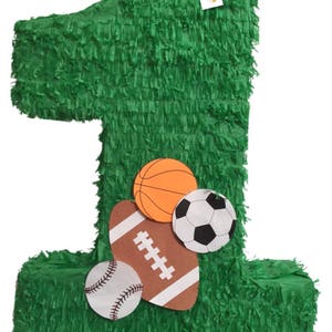 Green Color Number One Pinata, Sports Theme Birthday Party Decorations, Sports Balls Pinata, Kids Party Supplies, Sports Theme Decorations