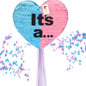 New! Ready to Ship! Gender Reveal Pinata Heart Shape Pink & Blue Color It&#39;s A He or She Boy or Girl Señor Señorita Pull Strings Style