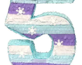 Winter Number Five Pinata with Snowflakes
