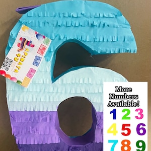 20” Tall Number Six Pinata Sixth Birthday Teal Lavender Purple Pinata 1st 2nd 3rd 4th 5th 6th 7th 8th 9th Party Supplies Decoration