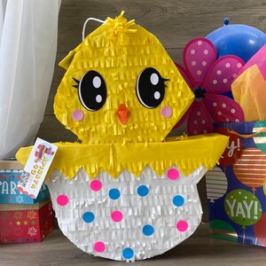 20"Tall Easter Baby Chick Pinata Pink and Blue  Dots Easter Gender Reveal pinata