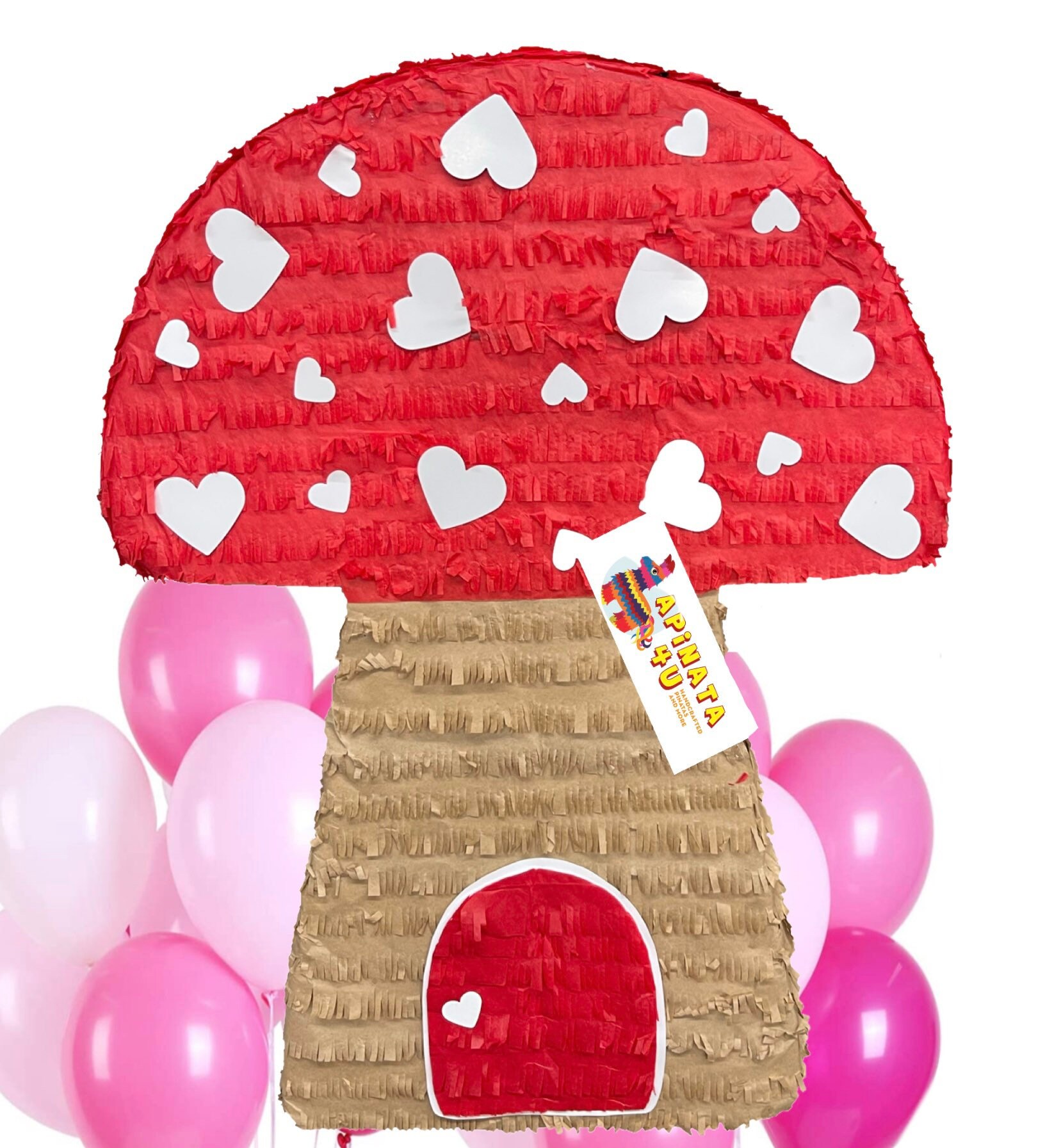 New Ready to Ship Large Valentines Day Theme Red Mushroom Pinata With  Hearts Accents 