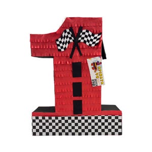 Number One Race Car Pinata, Red Checkered Flag Pinata for First Birthday, Racing Theme Party Supplies, Race Track Decor, Boys 1st Birthday