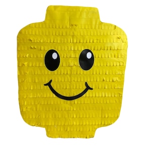 Brick Head Pinata, Block Face Party Decor, Emoji Theme Birthday Gift for Kids, Fun Emoticon for Boys, Construction & Building Block Supplies
