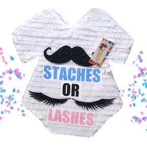 Staches or Lashes Gender Reveal Pinata, Boy or Girl Guessing Game, Party for Staches or Lashes, Baby Gender Reveal Party, Pull Strings Style