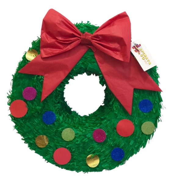 Caja de regalo de Navidad Piñata con lazo verde y lunares Piñata de fiesta  de Navidad