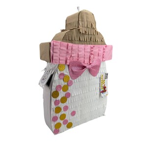Bottle Pinata with Bow, Baby Girl Pinata with Pink & Gold Glitter Accents, Baby Shower Decorations, Kids Birthday Party Supplies, 20" Size