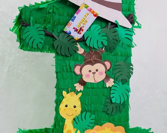 20'' Tall Cute Number One Safari Themed Pinata Monkey Giraffe Lion Zebra Zoo Animals