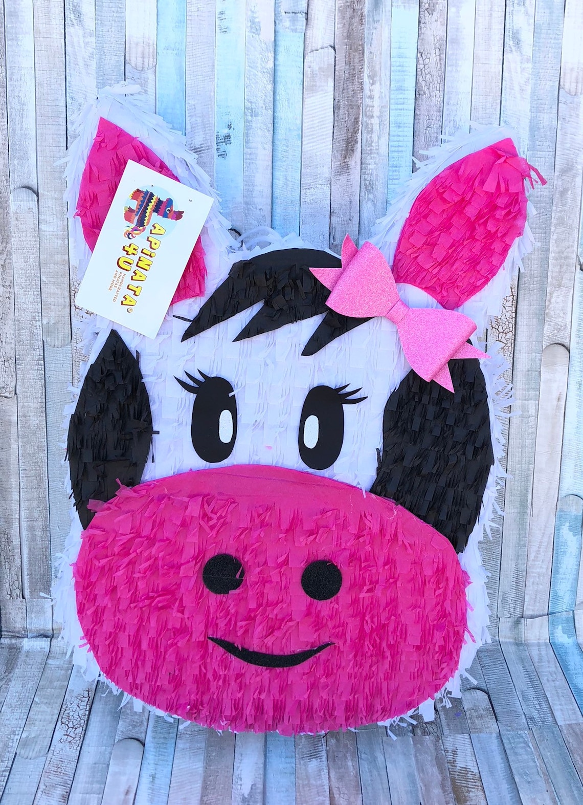Cow Pinata With Glittery Pink Bow Etsy