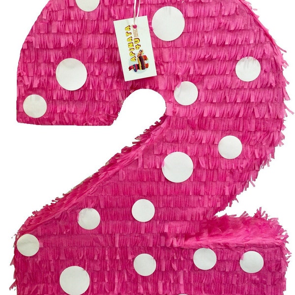 20'' Tall Two Number Pinata, Pink Color with White Polka Dots, Perfect for Second Birthday Celebration, Kids Birthday Pinata