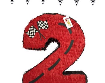 Handmade Number Two Pinata, Race Track 2nd Birthday Party Decor