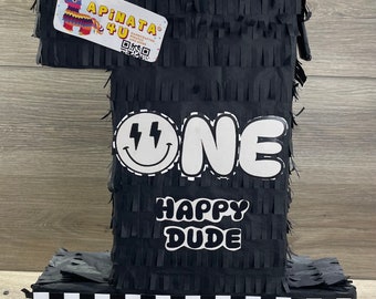 New! Ready To Ship! 20” Tall One Happy Dude First Birthday Pinata Number One Shape Black Color Plaid Accents Party Supplies Decoration