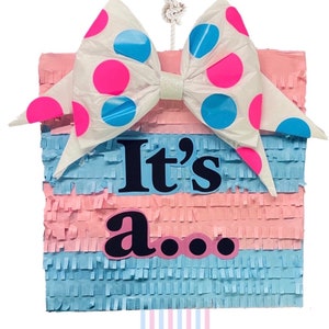 Sale 16 It's A Gender Reveal Pinata Pull Strings or Whack Style For He or She Boy or Girl Señor Señorita Themed Party Pink Blue Color image 1