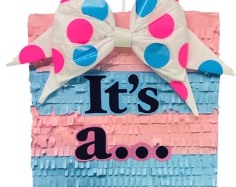 Sale! 16”  It&#39;s A Gender Reveal Pinata Pull Strings or Whack Style For He or She Boy or Girl Señor Señorita Themed Party Pink Blue Color