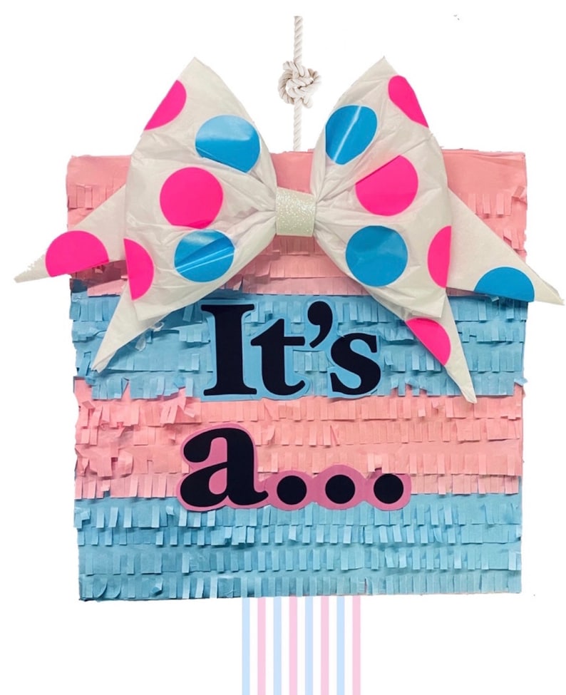 Sale 16 It's A Gender Reveal Pinata Pull Strings or Whack Style For He or She Boy or Girl Señor Señorita Themed Party Pink Blue Color image 1