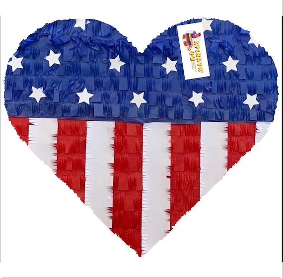 Patriotic Heart Pinata 19" Tall Happy Fourth July 4th