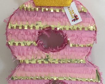 20''tall Pink & Gold Number One Piñata With Gold Crown 