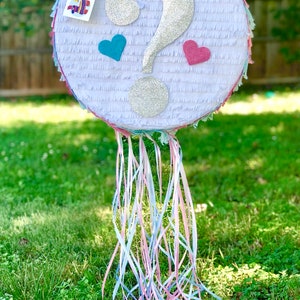 Sale! Gender Reveal Pinata He or She with Pink & Blue Glitter Heart Accents Pull Strings Boy Or Girl